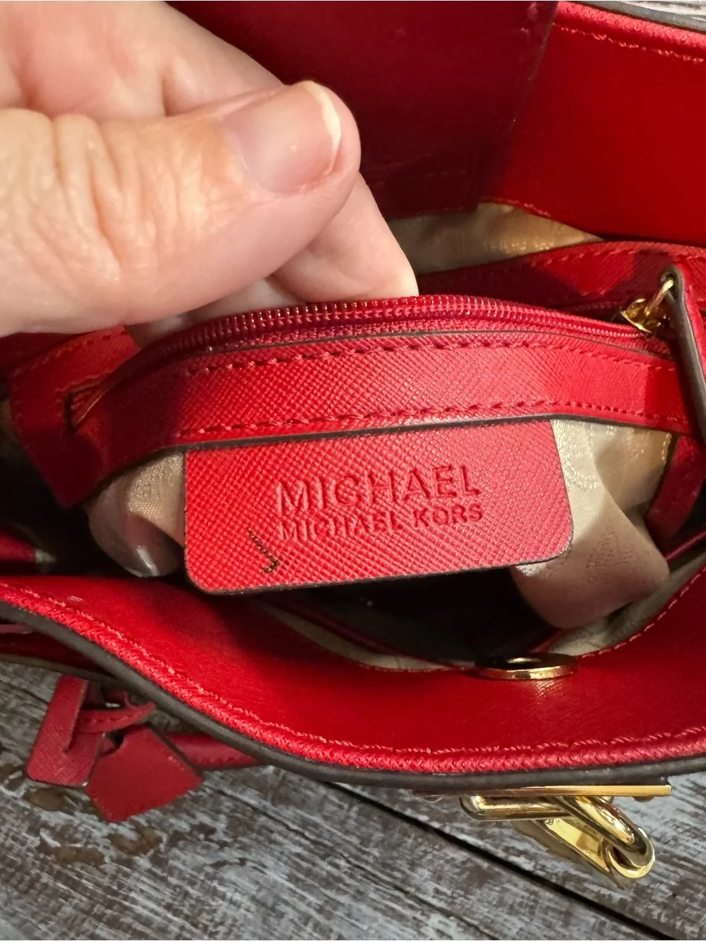 Michael Kors Red Saffiano Satchel with Gold-Tone Lock